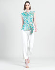 Butter Knit - Cap Sleeve Side Tie Top - Paisley Lotus-Turquoise