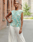 Butter Knit - Cap Sleeve Side Tie Top - Paisley Lotus-Turquoise - Final Sale!