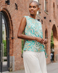 Butter Knit - Cap Sleeve Side Tie Top - Paisley Lotus-Turquoise - Final Sale!