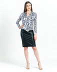 Butter Knit - Long Sleeve Crossover Faux Wrap Top - Python Scale