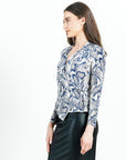 Butter Knit - Long Sleeve Crossover Faux Wrap Top - Python Scale