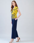Crossover Faux Wrap Top - Track Line-Yellow - Final Sale!