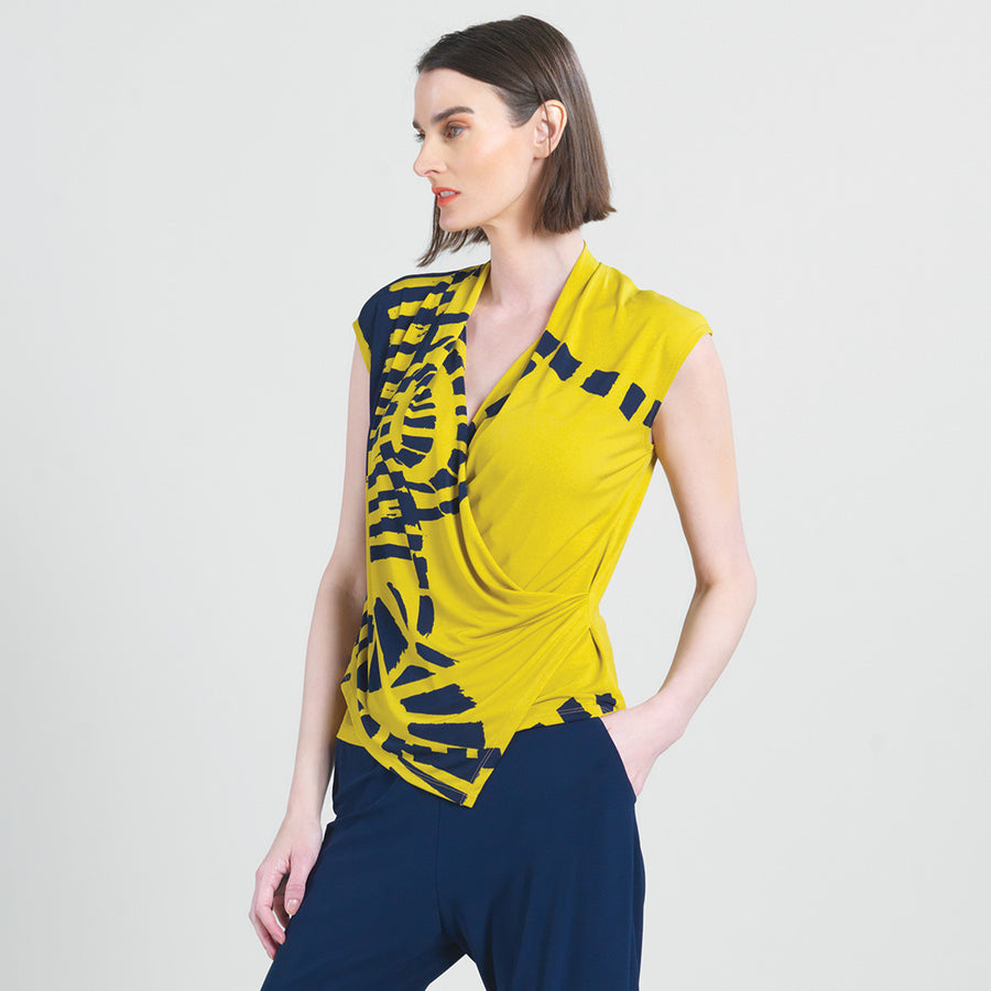 Crossover Faux Wrap Top - Track Line-Yellow