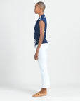 Crossover Faux Wrap Top - Track Line-Navy