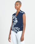 Crossover Faux Wrap Top - Track Line-Navy