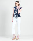 Crossover Faux Wrap Top - Track Line-Navy