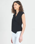 Crossover Faux Wrap Top - Black