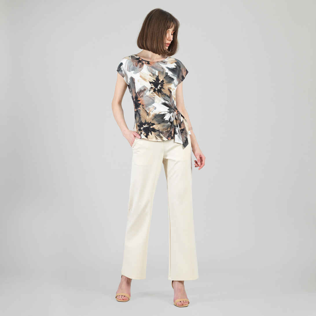 Gauze Knit - Slant Sleeve Side Tie Top - Petal Whisper