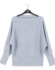 Plush Shimmer - Boat Neck Blouson Sweater - Grey