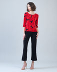 Scoop Neck Half Sleeve Top - Rose Floret