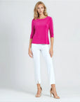 Scoop Neck Half Sleeve Top - Hot Pink