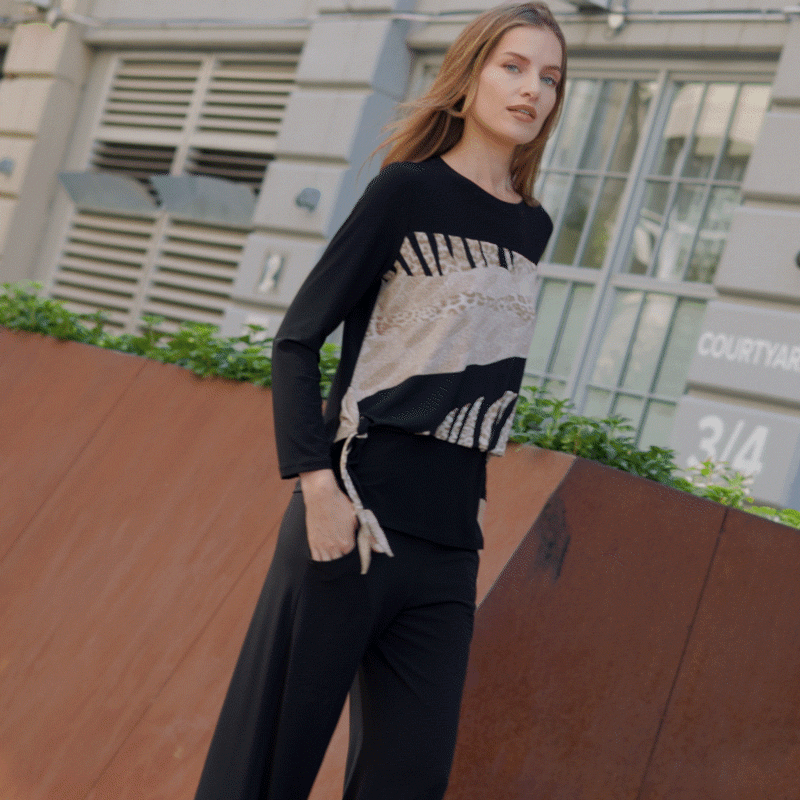 Blouson Overlay Side Tie Detail Top - Safari Patch - Final Sale!
