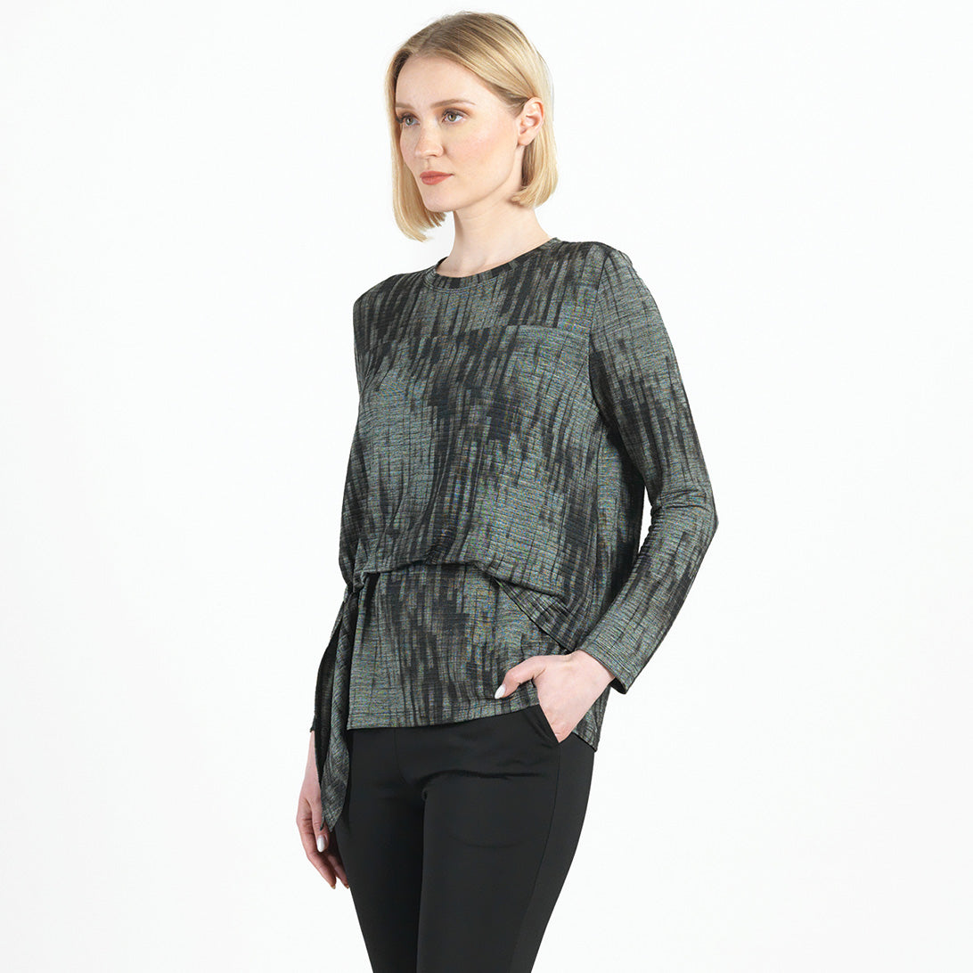 Crinkle Pleat - Blouson Overlay Side Tie Detail Top - Water