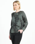Crinkle Pleat - Blouson Overlay Side Tie Detail Top - Water Ripple-Olive - Final Sale!