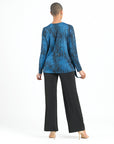 Crinkle Pleat - Blouson Overlay Side Tie Detail Top - Water Ripple-Cobalt - Final Sale!