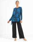 Crinkle Pleat - Blouson Overlay Side Tie Detail Top - Water Ripple-Cobalt - Final Sale!