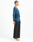 Crinkle Pleat - Blouson Overlay Side Tie Detail Top - Water Ripple-Cobalt - Final Sale!