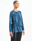 Crinkle Pleat - Blouson Overlay Side Tie Detail Top - Water Ripple-Cobalt - Final Sale!