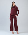 Lounge Knit - Wide Leg Pocket Pant - Burgundy