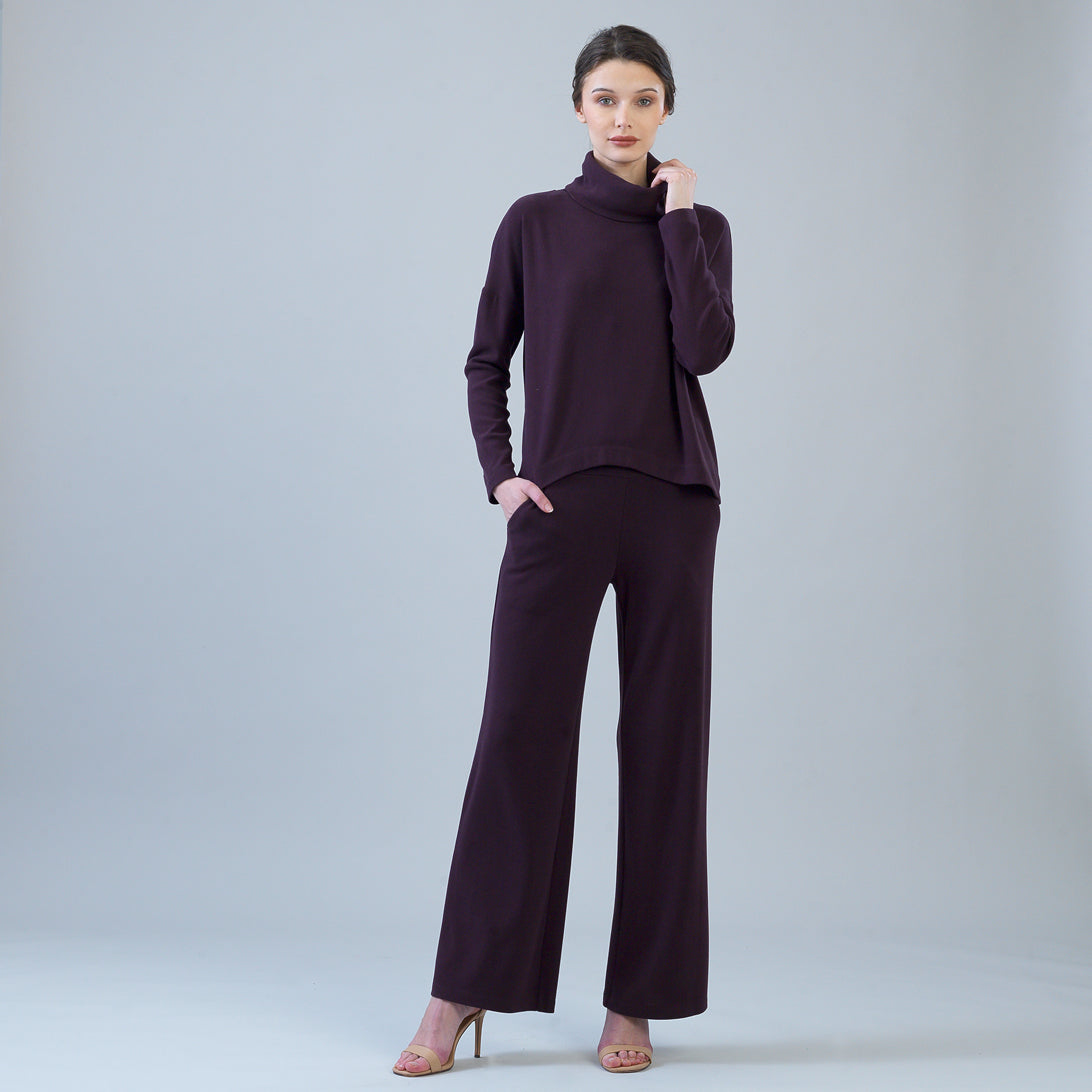 Lounge Knit - Wide Leg Pocket Pant - Eggplant – Clara Sunwoo