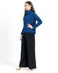 Twill Knit - Tipped Hem Sweater Top - French Blue