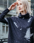 Waffle Knit - Tipped Hem Sweater Top - Stone Splash - Final Sale!
