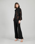 Lightweight Cozy - Tipped Hem Sweater Top - Linear Geo