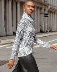 Cozy Shimmer Texture - Tipped Hem Sweater Top - Snow Leopard - Final Sale!