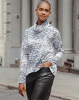 Cozy Shimmer Texture - Tipped Hem Sweater Top - Snow Leopard