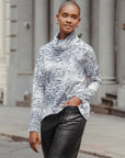 Cozy Shimmer Texture - Tipped Hem Sweater Top - Snow Leopard - Final Sale!