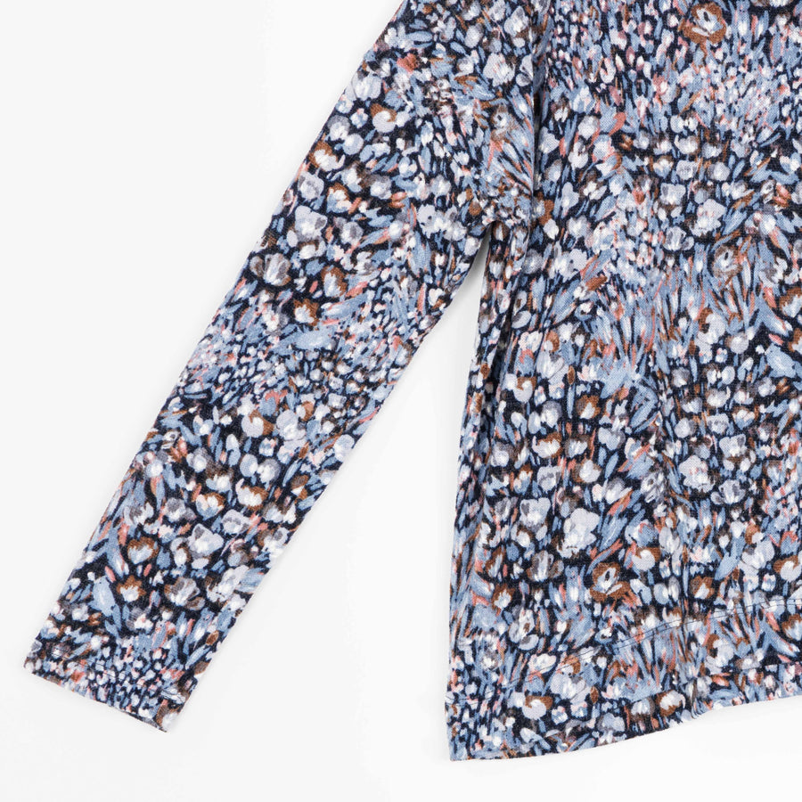 Cozy Texture - Textured Tipped Hem Sweater Top - Floral Puff
