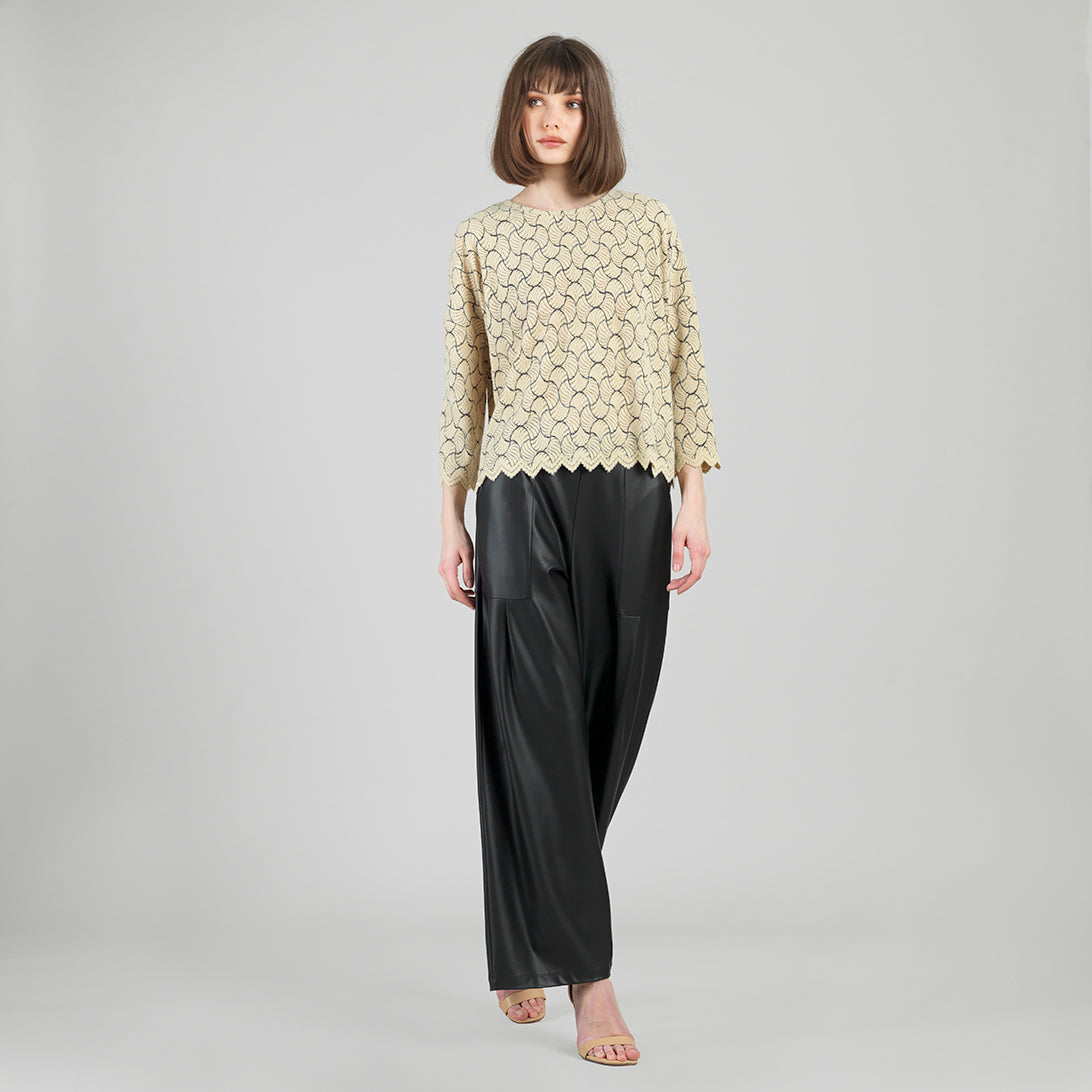 Crochet Knit - Scallop Hem Box Sweater Top - Fan Shell - Final