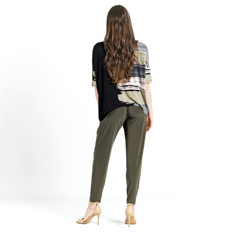 Loose Cut Side Tipped Top - Olive Paint Stroke - Final Sale!