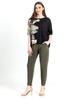 Loose Cut Side Tipped Top - Olive Paint Stroke