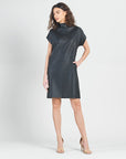 Liquid Leather™ - High Neck Tunic Pocket Dress - Black - Final Sale!