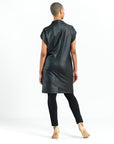 Liquid Leather™ - High Neck Tunic Pocket Dress - Black