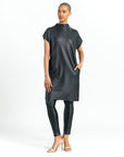 Liquid Leather™ - High Neck Tunic Pocket Dress - Black