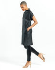 Liquid Leather™ - High Neck Tunic Pocket Dress - Black