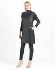 Liquid Leather™ - High Neck Tunic Pocket Dress - Black - Final Sale!