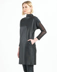 Liquid Leather™ - High Neck Tunic Pocket Dress - Black - Final Sale!