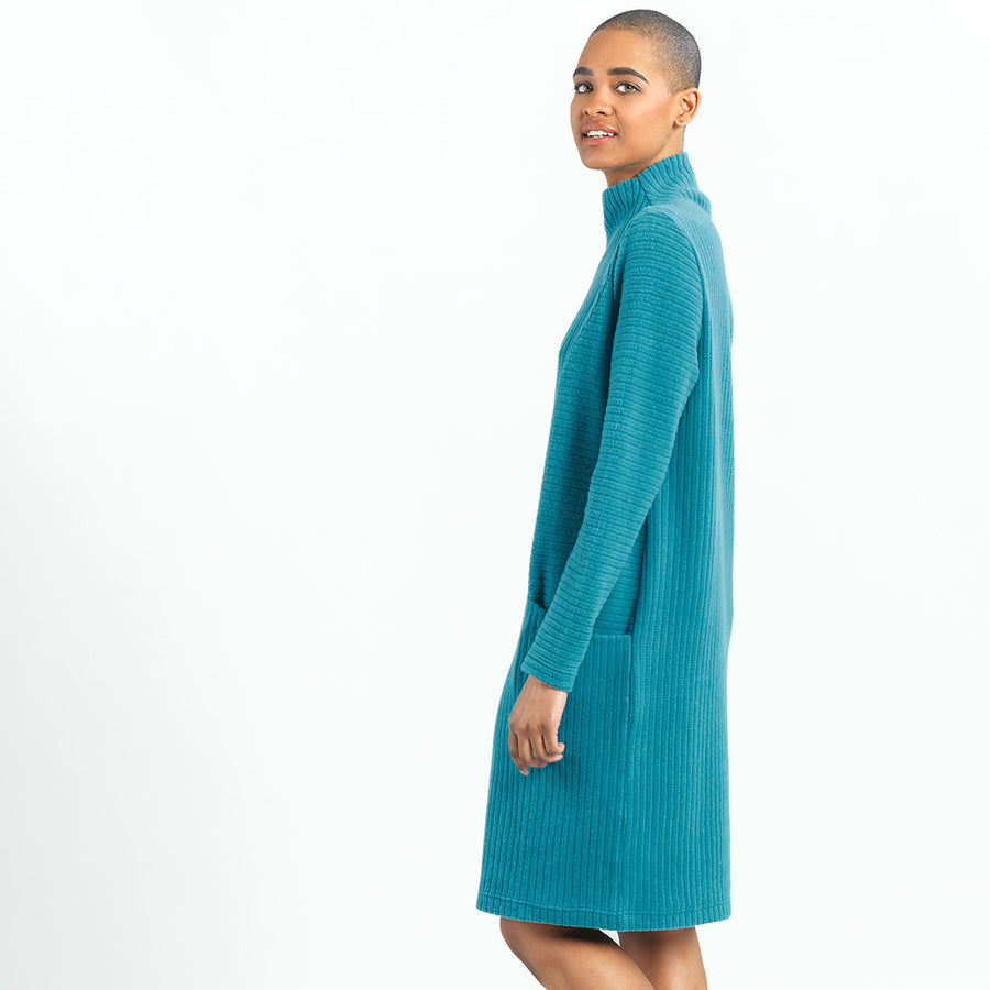Chunky Ribbed - Tunic Pocket Sweater Dress - Teal - Final Sale!