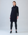 Ribbed - Cowl Turtleneck Tunic Sweater Dress - Black - Final Sale!