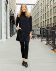 Ribbed - Cowl Turtleneck Tunic Sweater Dress - Black - Final Sale!