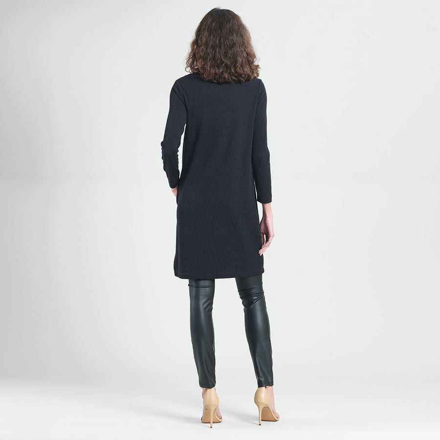 Ribbed - Cowl Turtleneck Tunic Sweater Dress - Black - Final Sale!