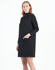 Ponte Knit - Funnel Neck Tunic Sweater Dress - Black - Final Sale!