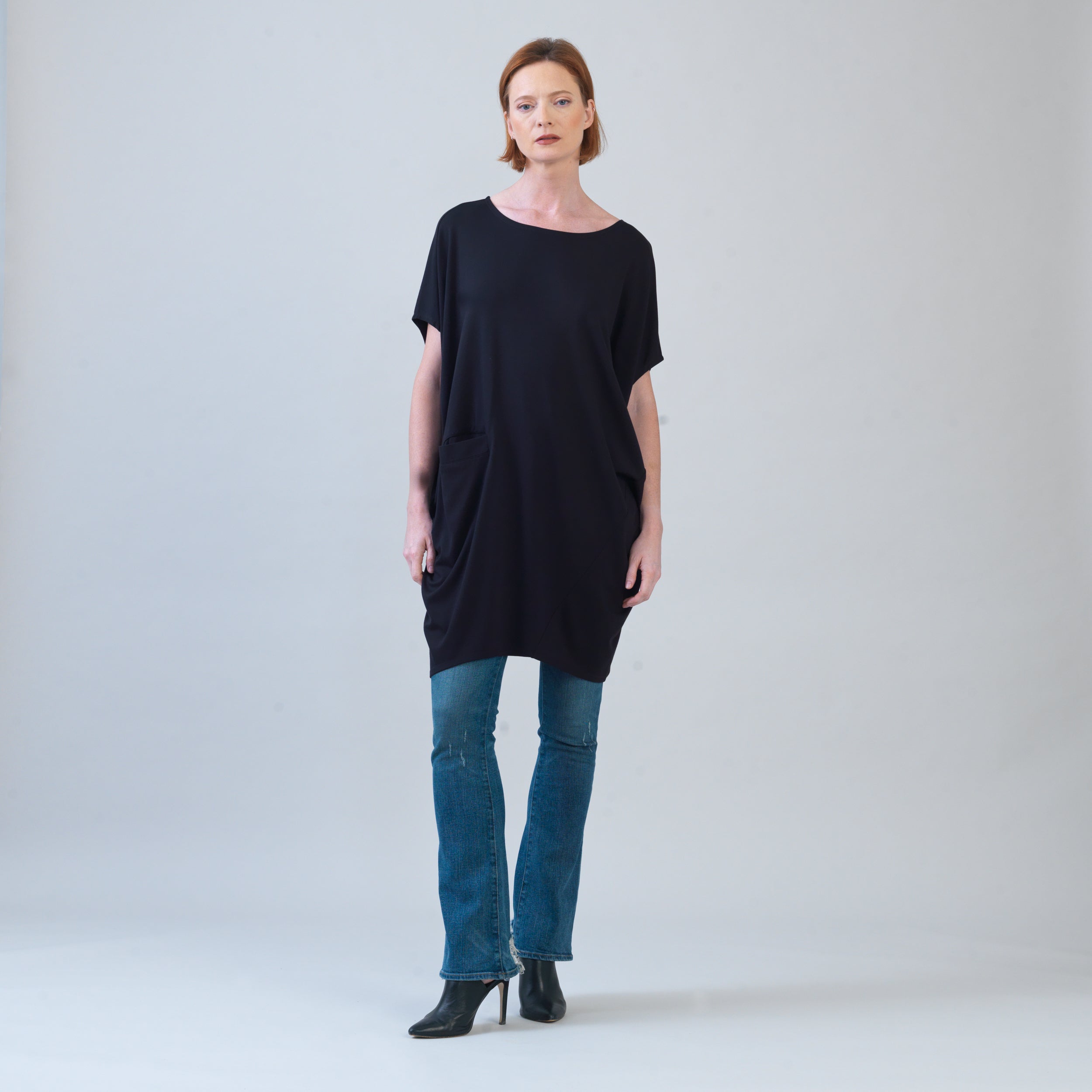 Rayon-Ponte Knit - Architectural Pocket Tunic - Black - Final Sale