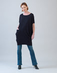 Rayon-Ponte Knit - Architectural Tunic Pocket Dress - Black - Final Sale!