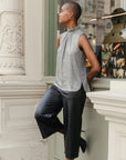 Glimmer Lamé - Sleeveless Pleated Detail Tank - Silver - Final Sale!