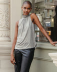 Glimmer Lamé - Sleeveless Pleated Detail Tank - Silver - Final Sale!