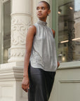 Glimmer Lamé - Sleeveless Pleated Detail Tank - Silver - Final Sale!